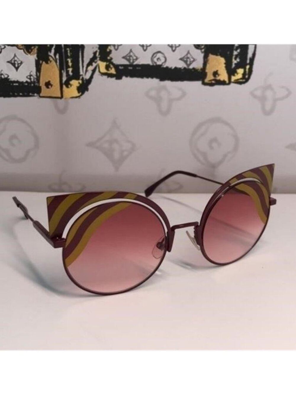 💯 - New Authentic Fendi FF 0215/s 00l9- X4 Burgundy Cat Eye Sunglasses - Picture 9 of 12